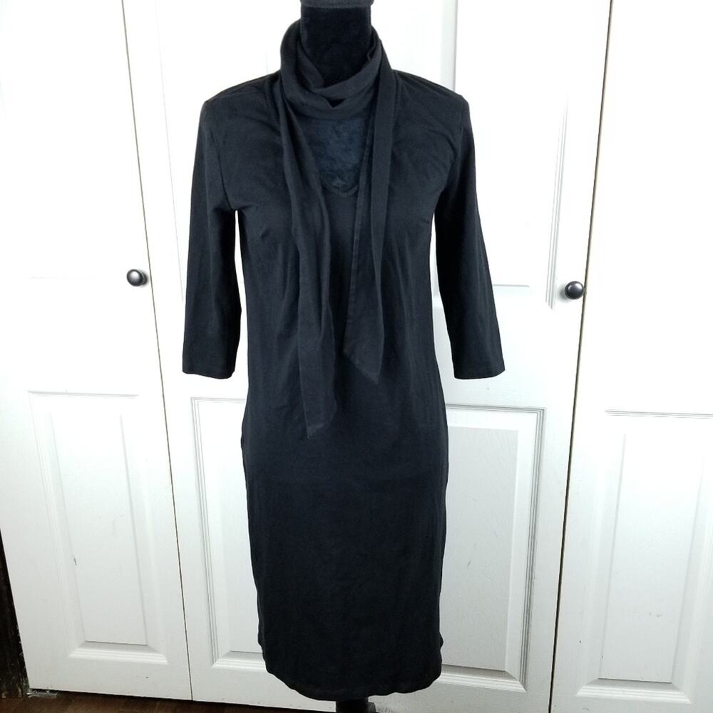 eShakti tie neck black 3/4 sleeve cotton dress med